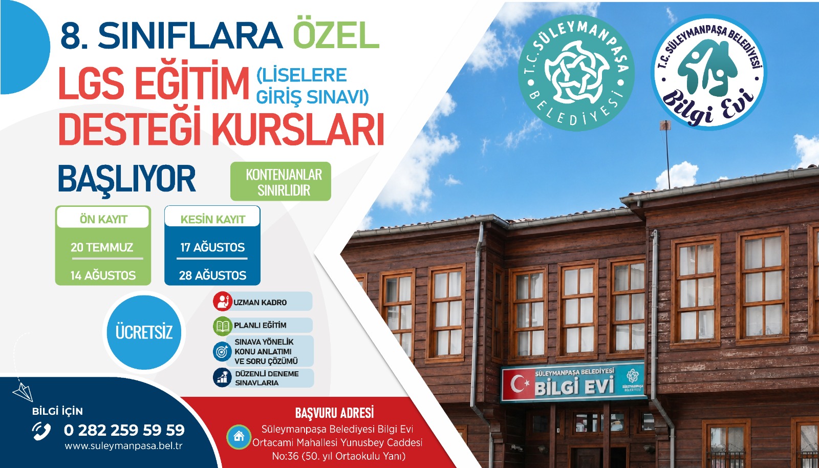 Süleymanpaşa Belediyesi Bilgi Evi Kayıtları Başlıyor