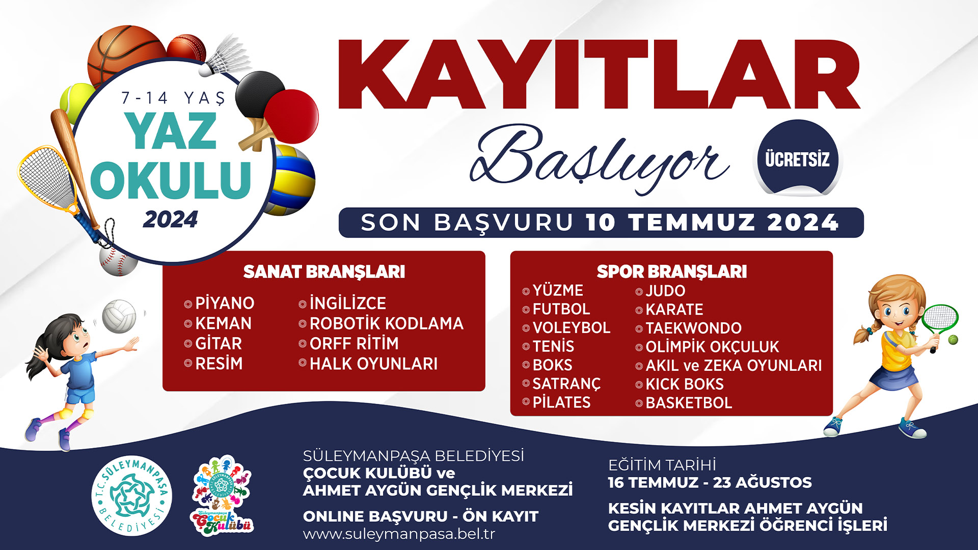 Süleymanpaşa Belediyesi 2024 Yaz Okulu başvuruları başladı
