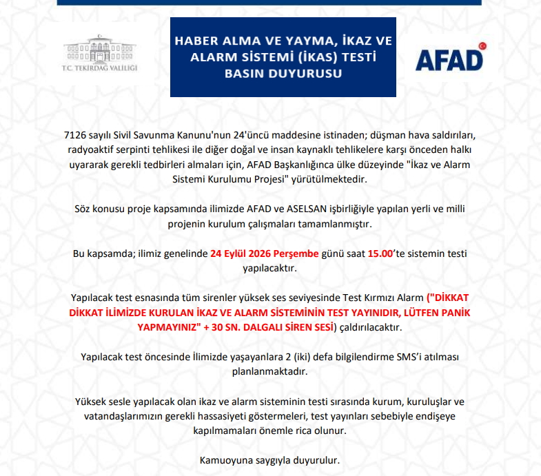 AFAD Duyurusu